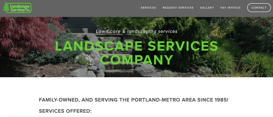 Screenshot of a landscaping services providing company's website Screenshot of a landscaping services providing company's website